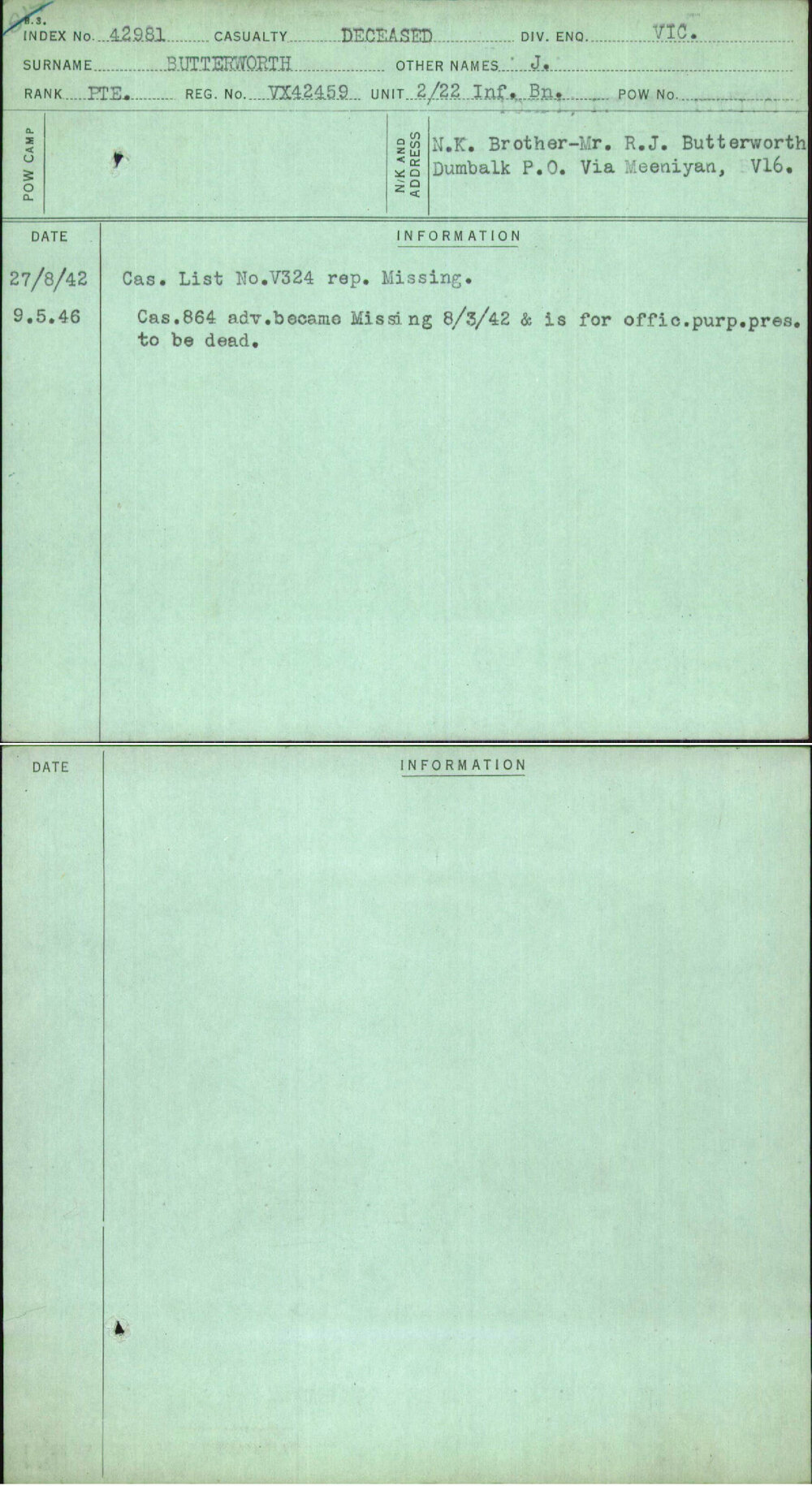 Butterworth, J, VX42459