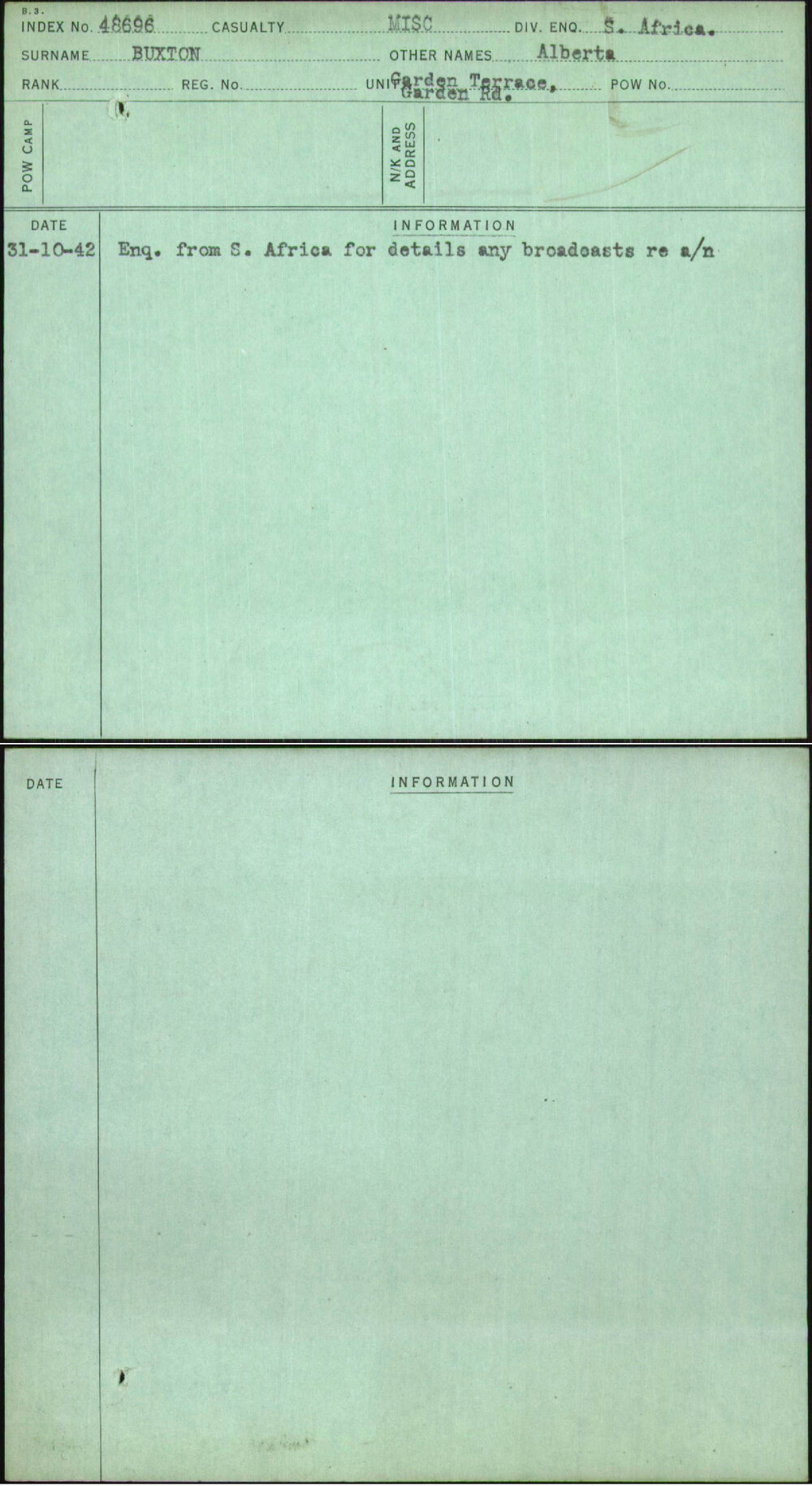 Buxton, Alberta, [No Service Number]