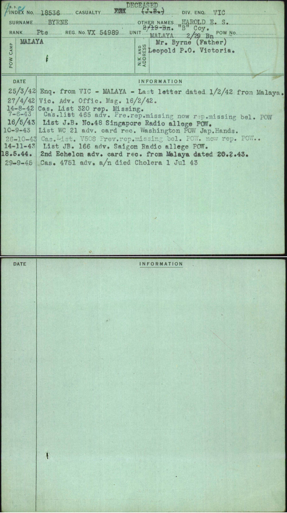 Byrne, Harold E S, VX54989