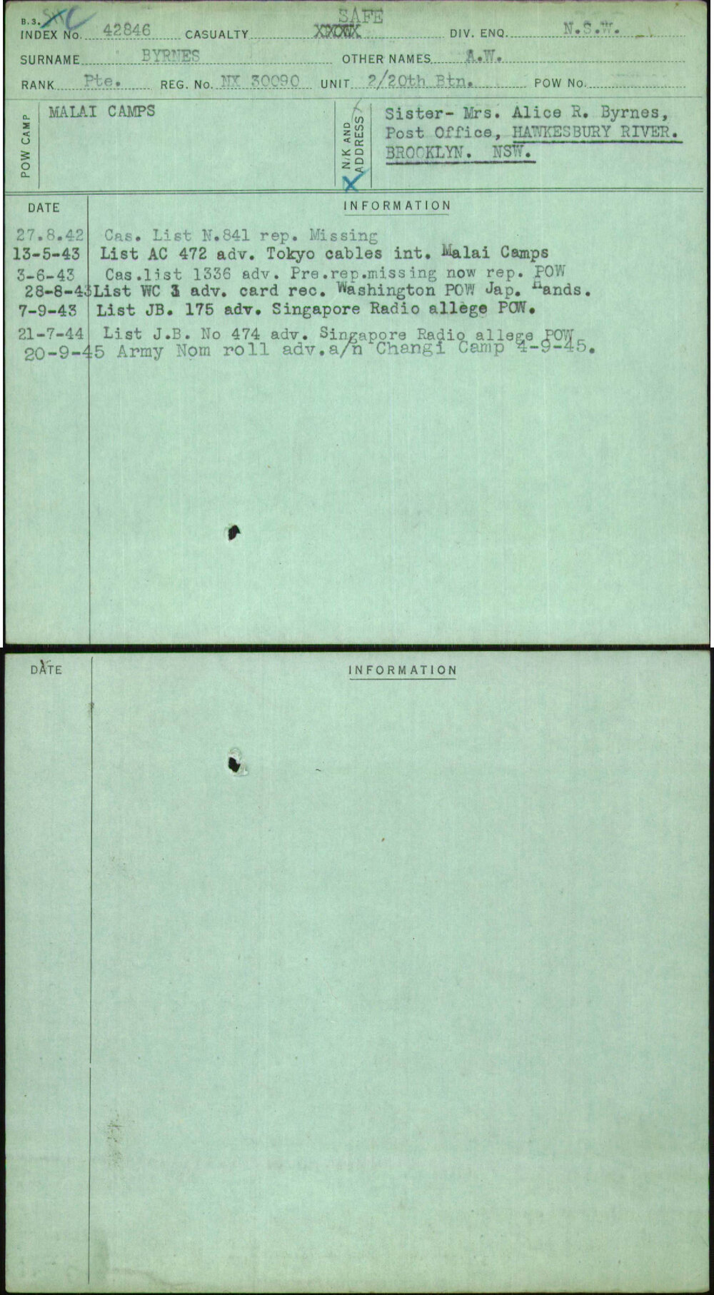 Byrnes, A W, NX30090