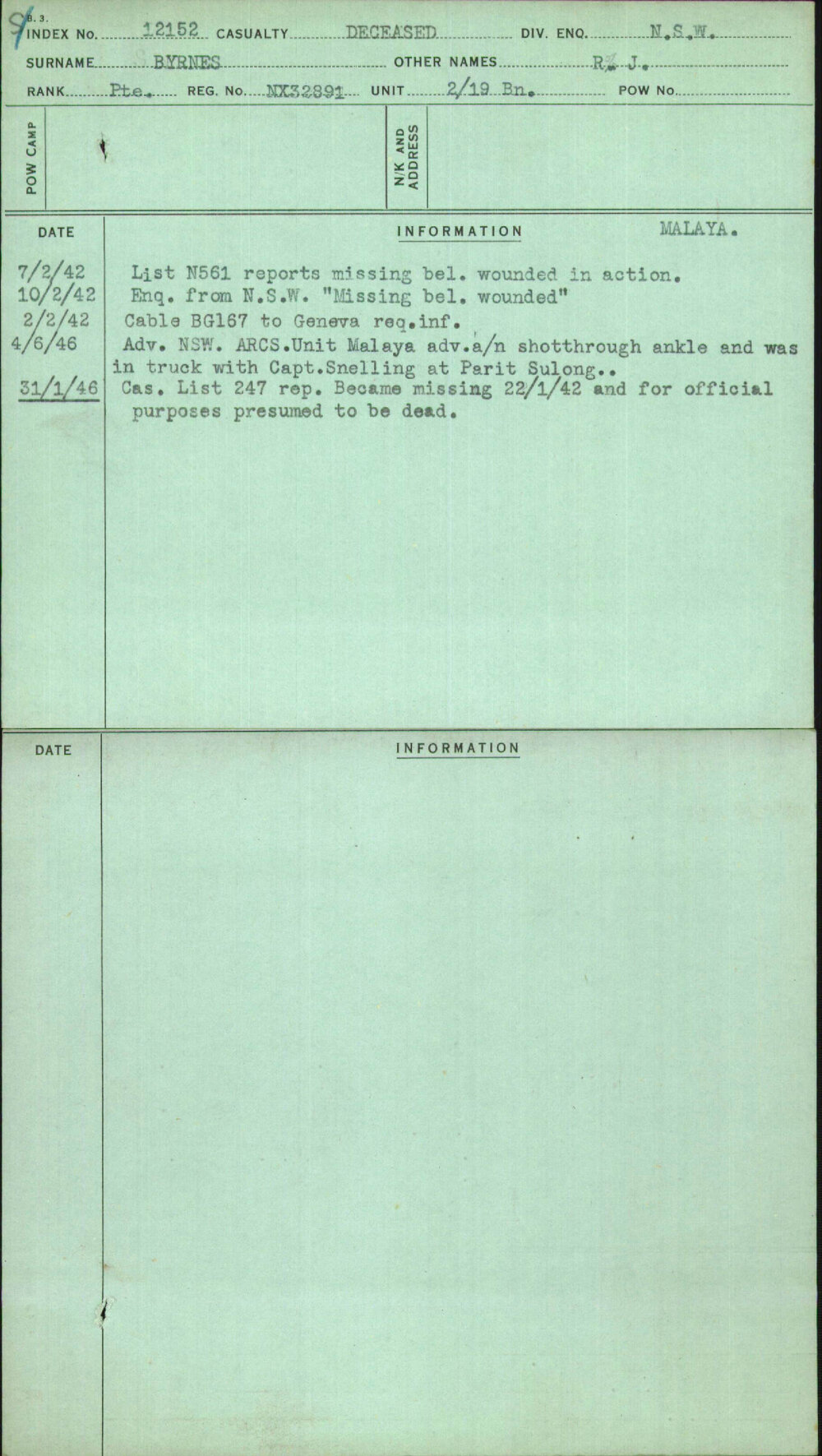 Byrnes, R J, NX32891