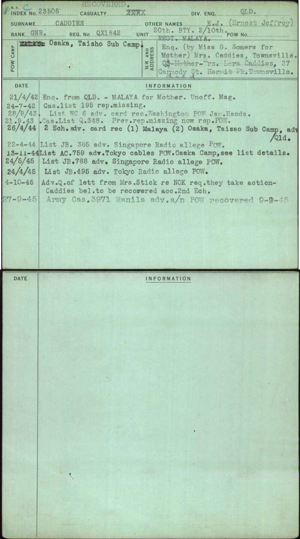 Caddies, E J (Ernest Jeffrey), QX1842