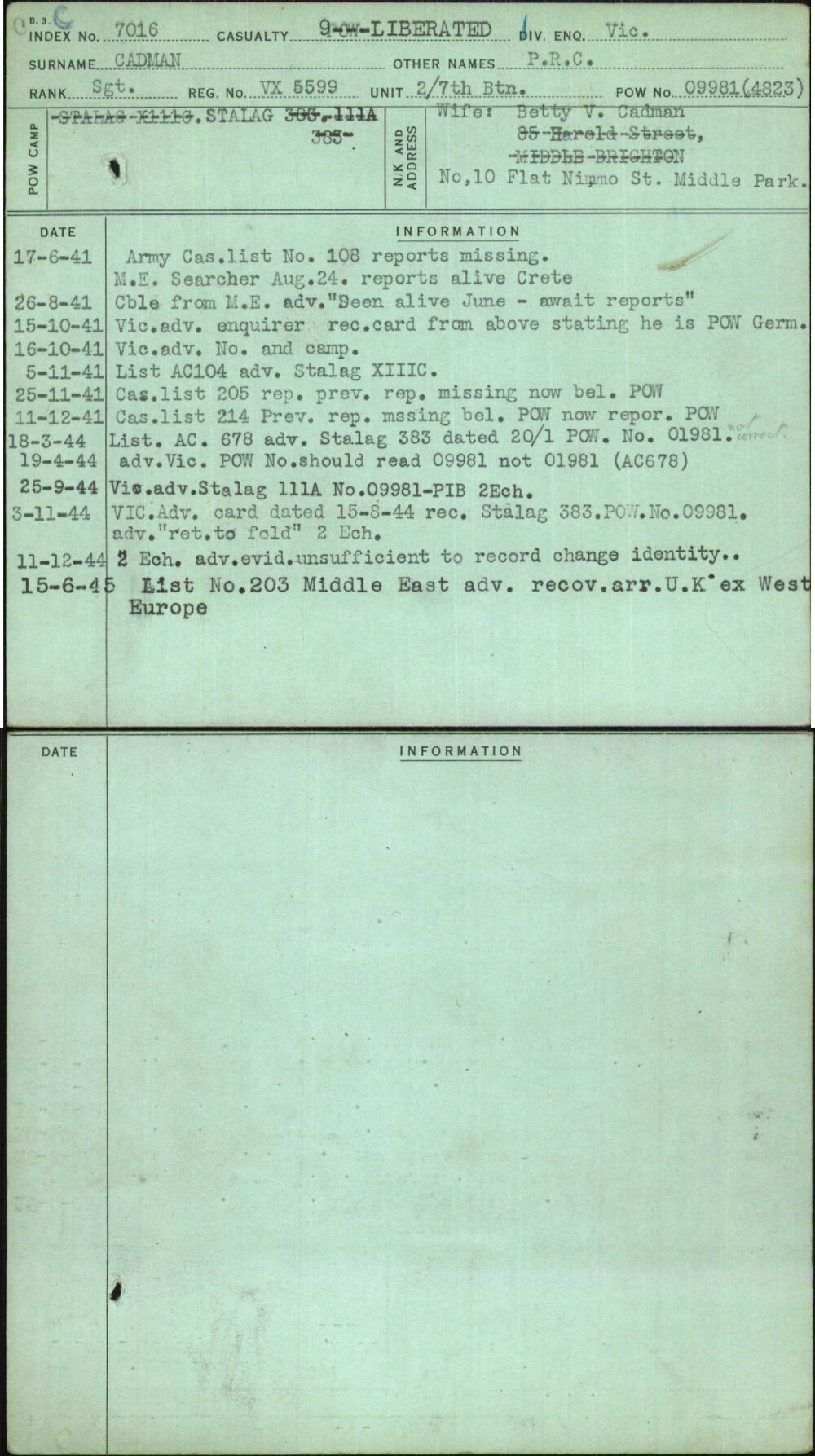 Cadman, P R C, VX5599