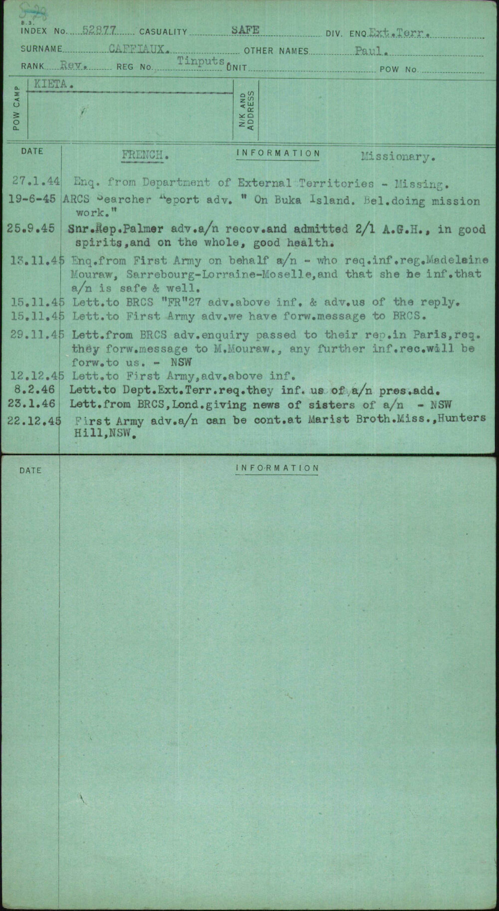 Caffiaux, Paul, Tinputs