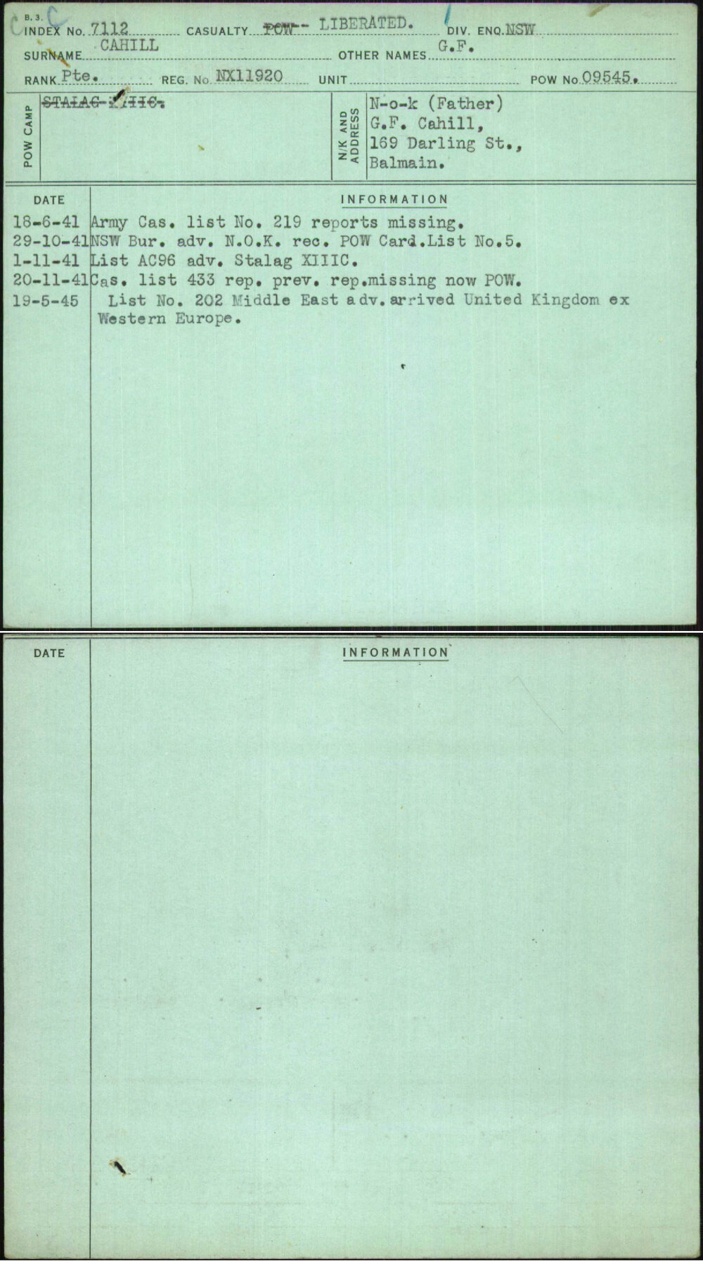 Cahill, G F, NX11920