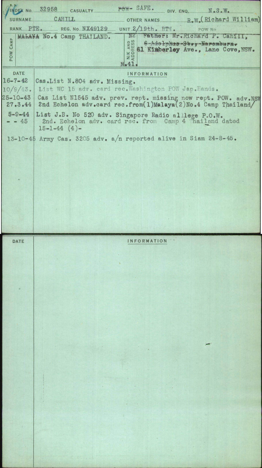 Cahill, R W (Richard William), NX49129