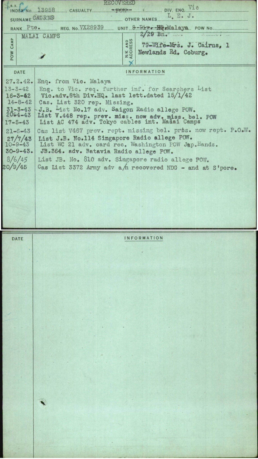 Cairns, L E J, VX28939