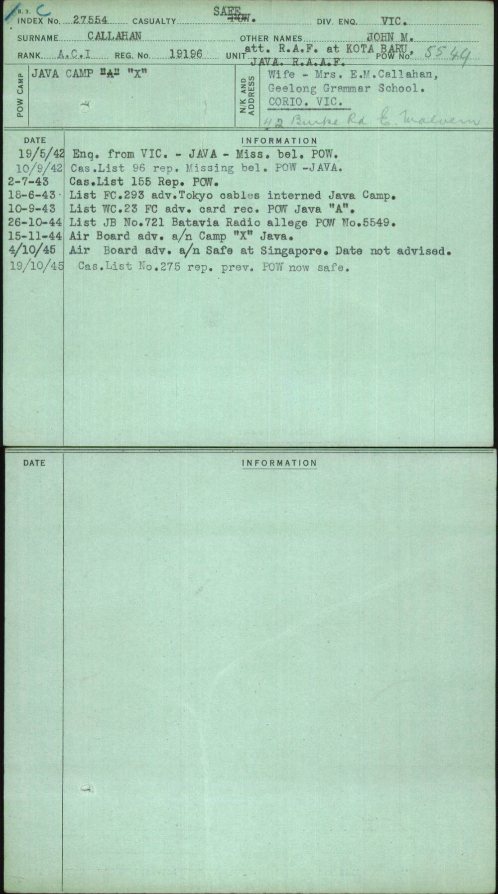 Callahan, John M, 19196