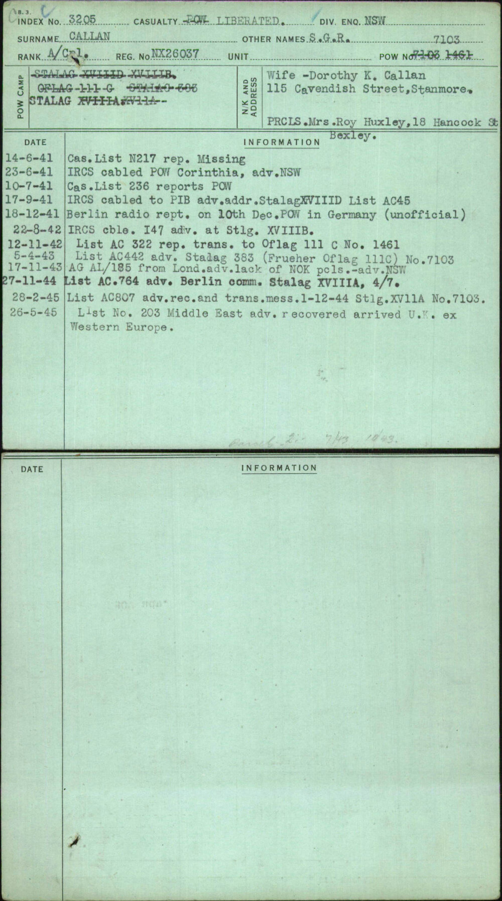 Callan, S G R, NX26037