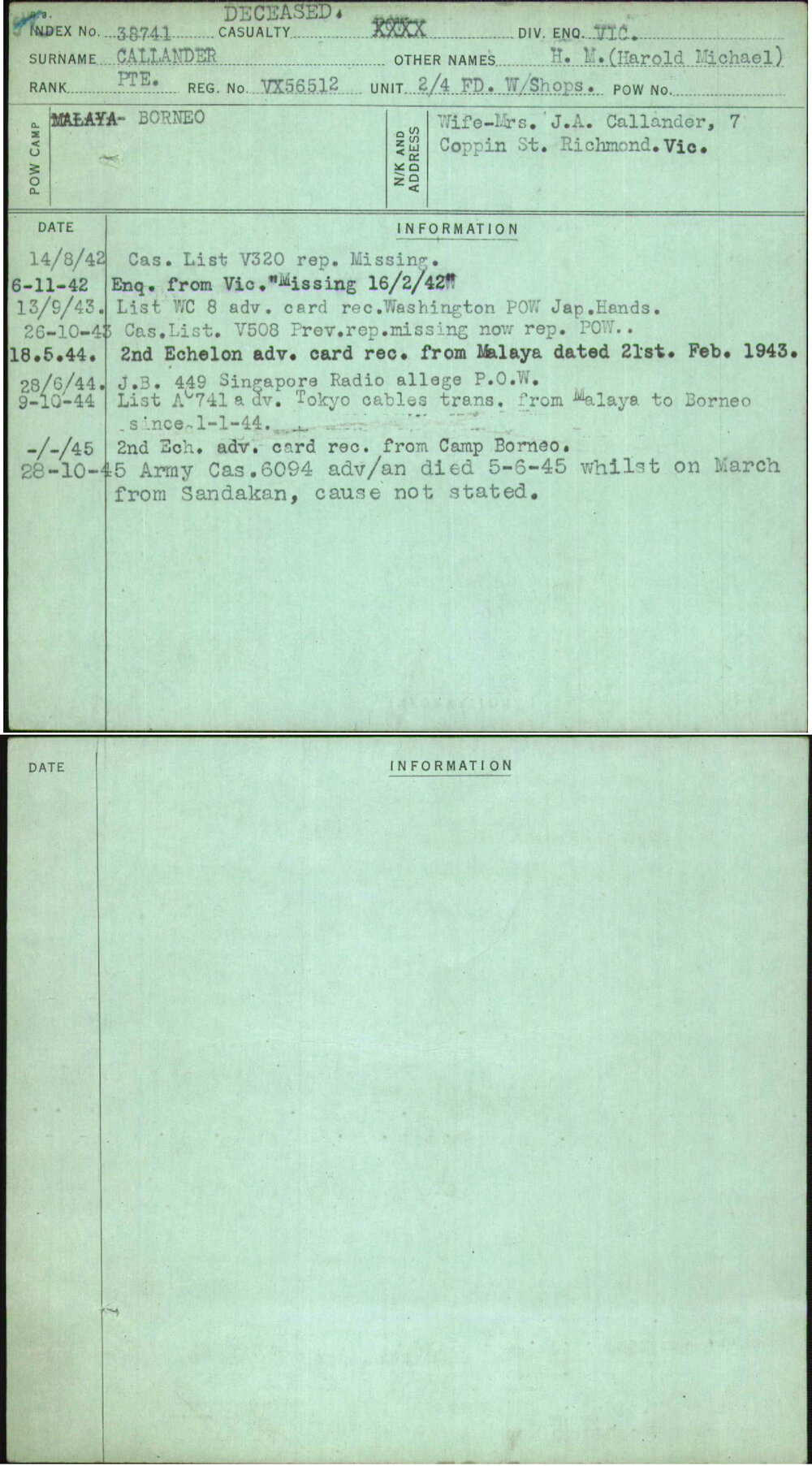 Callander, H M (Harold Michael), VX56512