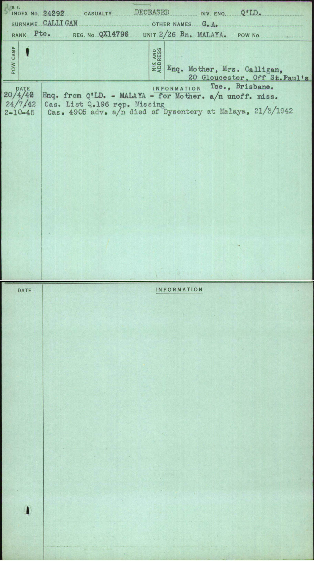 Calligan, G A, QX14796