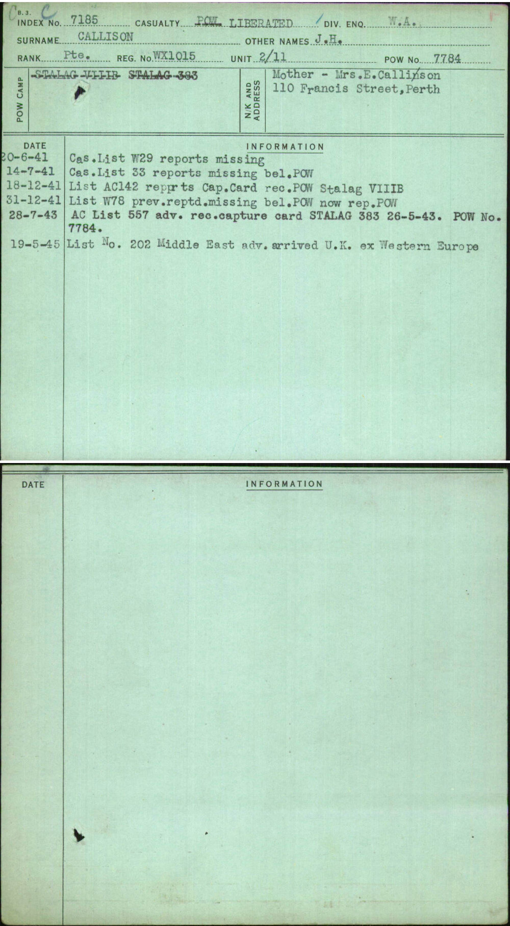 Callison, J H, WX1015