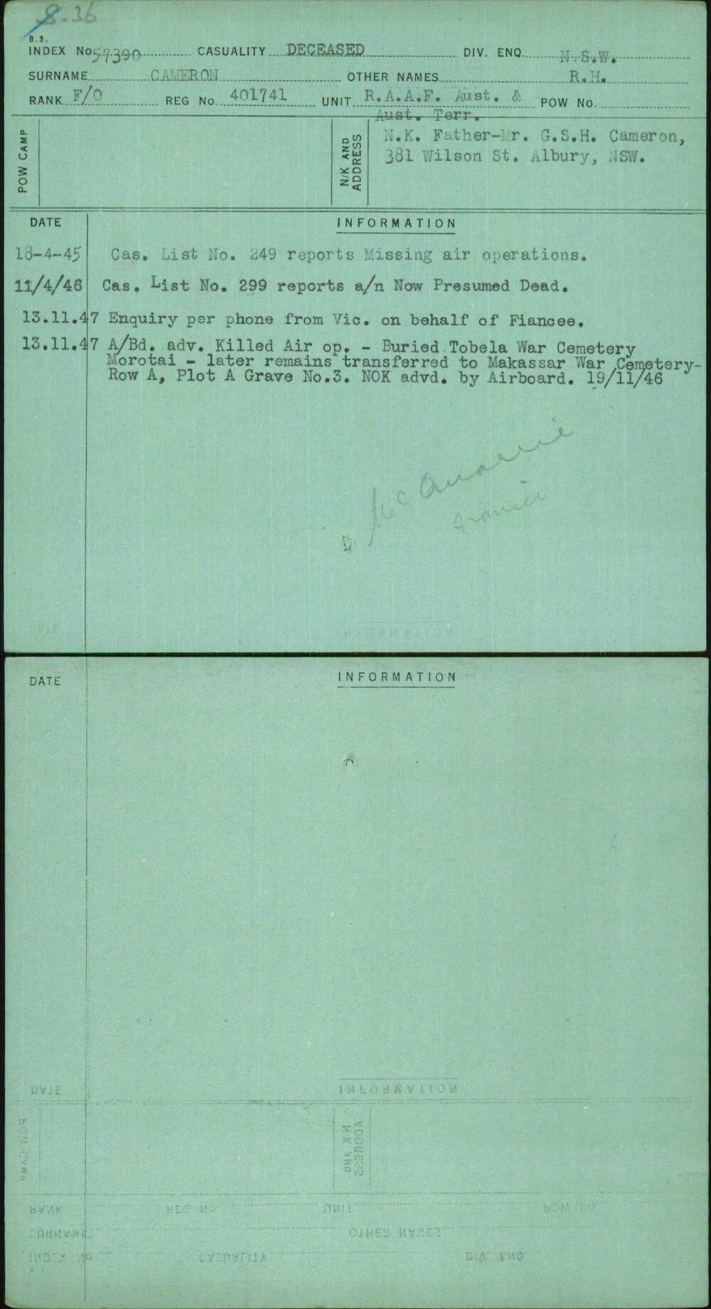 Cameron, R H, 401741