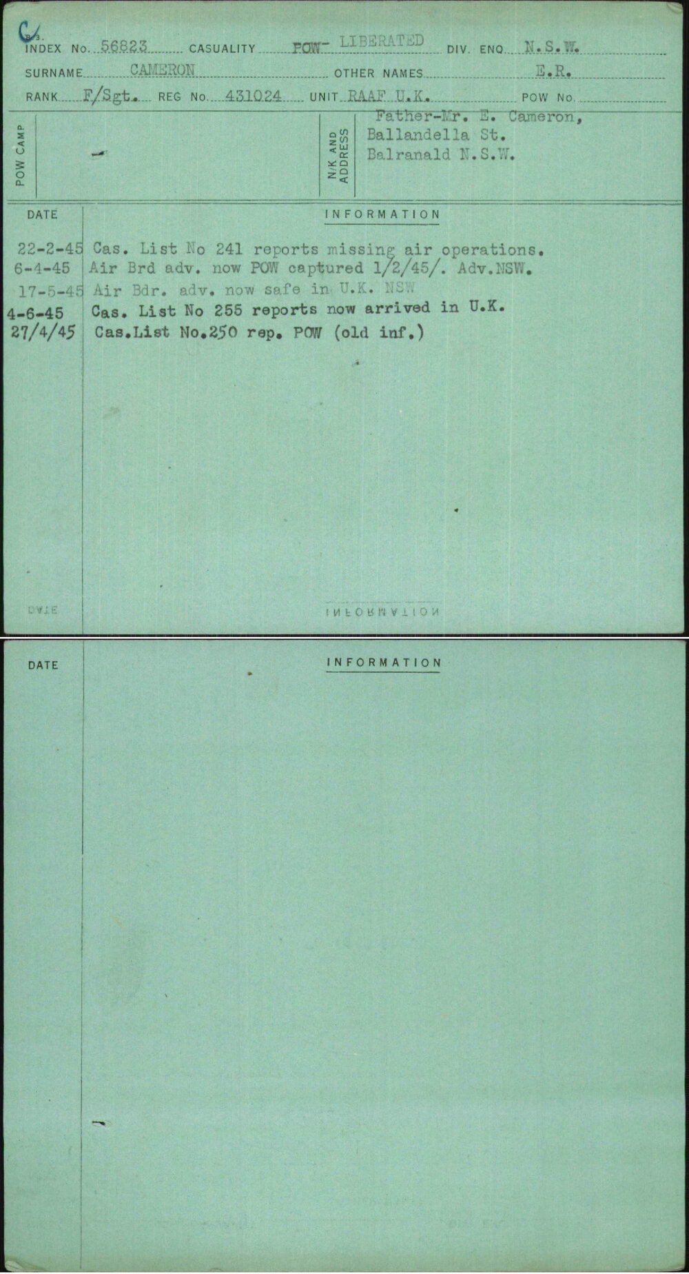 Cameron, E R, 431024