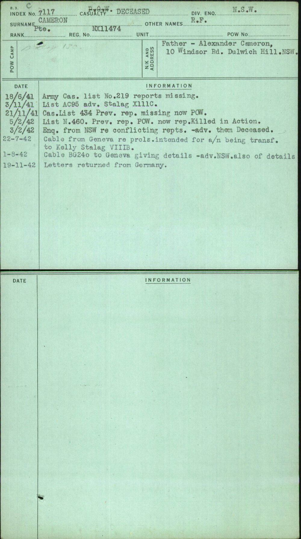Cameron, R F, NX11474
