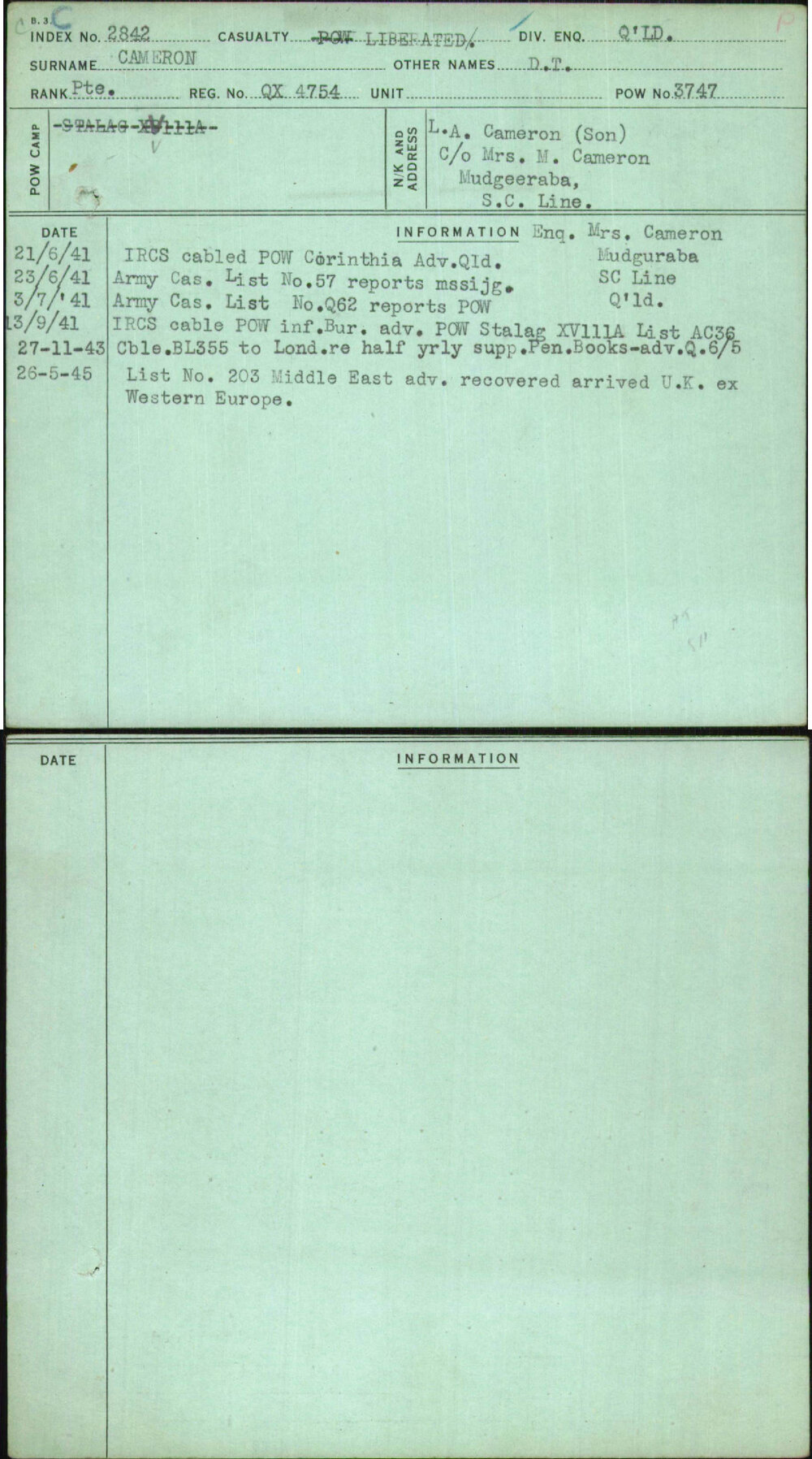 Cameron, D T, QX4754