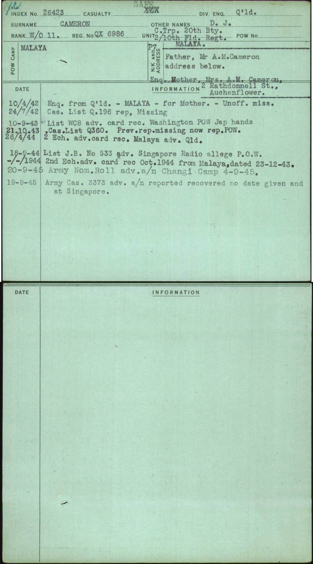 Cameron, D J, QX6986