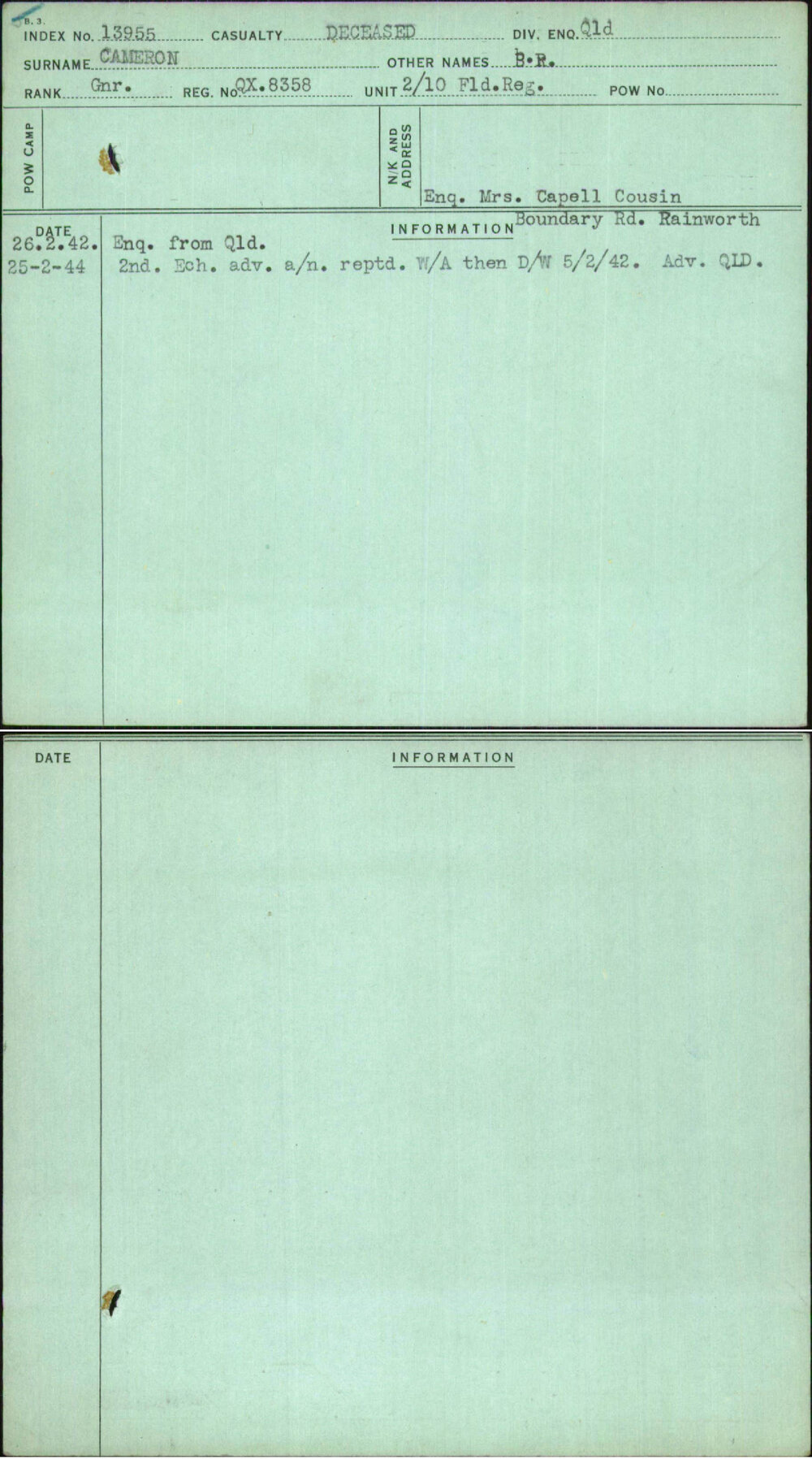 Cameron, B R, QX8358