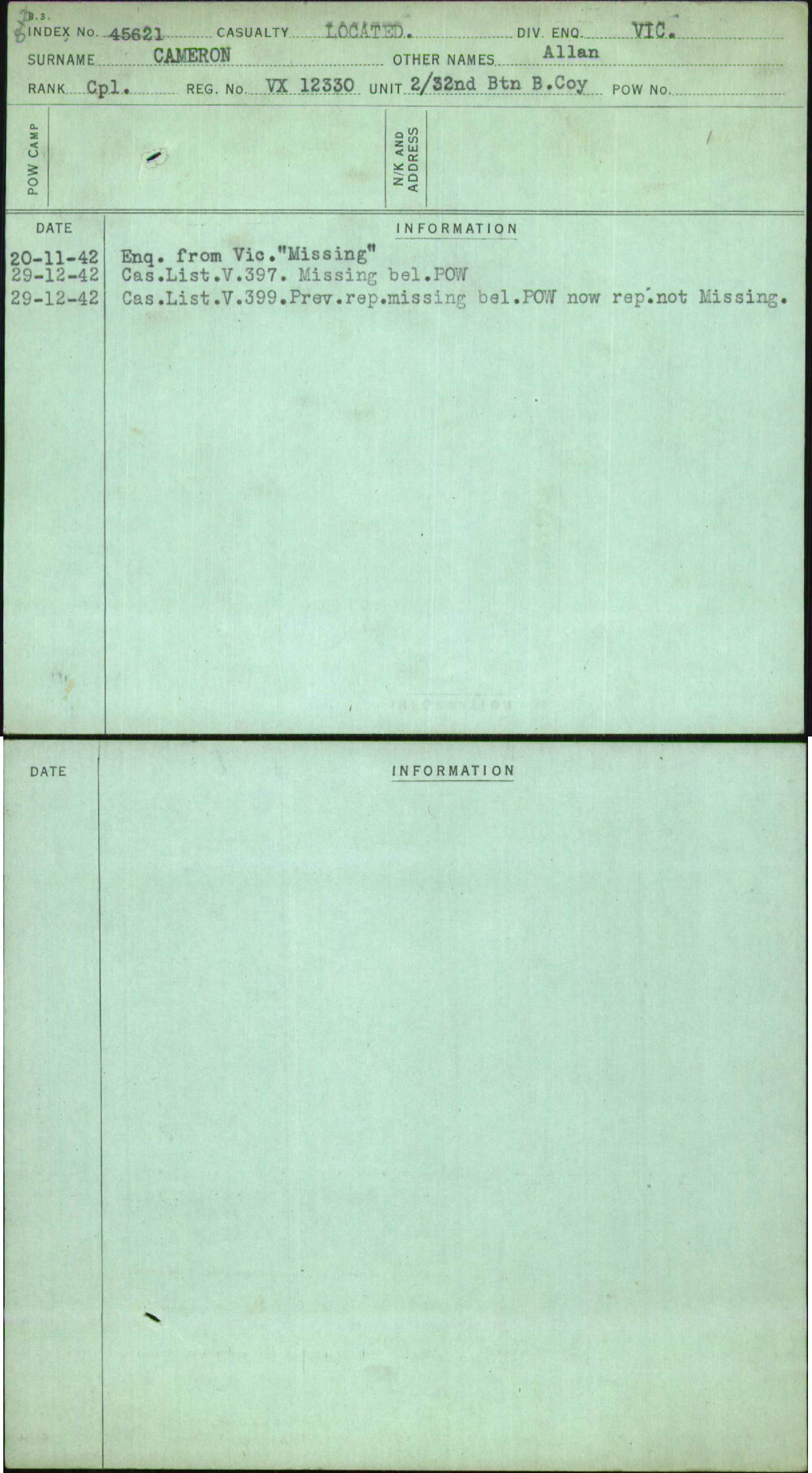 Cameron, Allan, VX12330