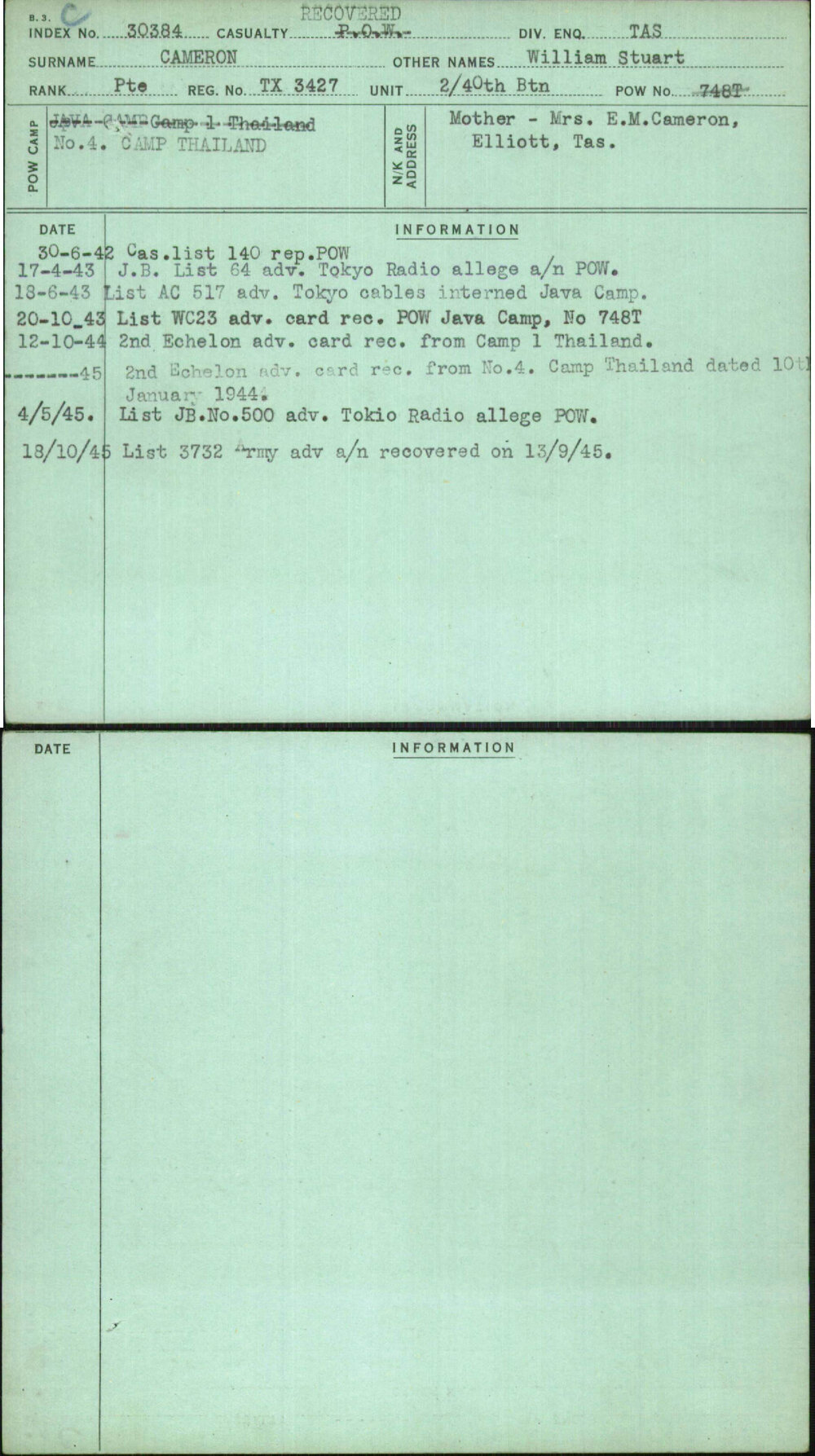 Cameron, William Stuart, TX3427