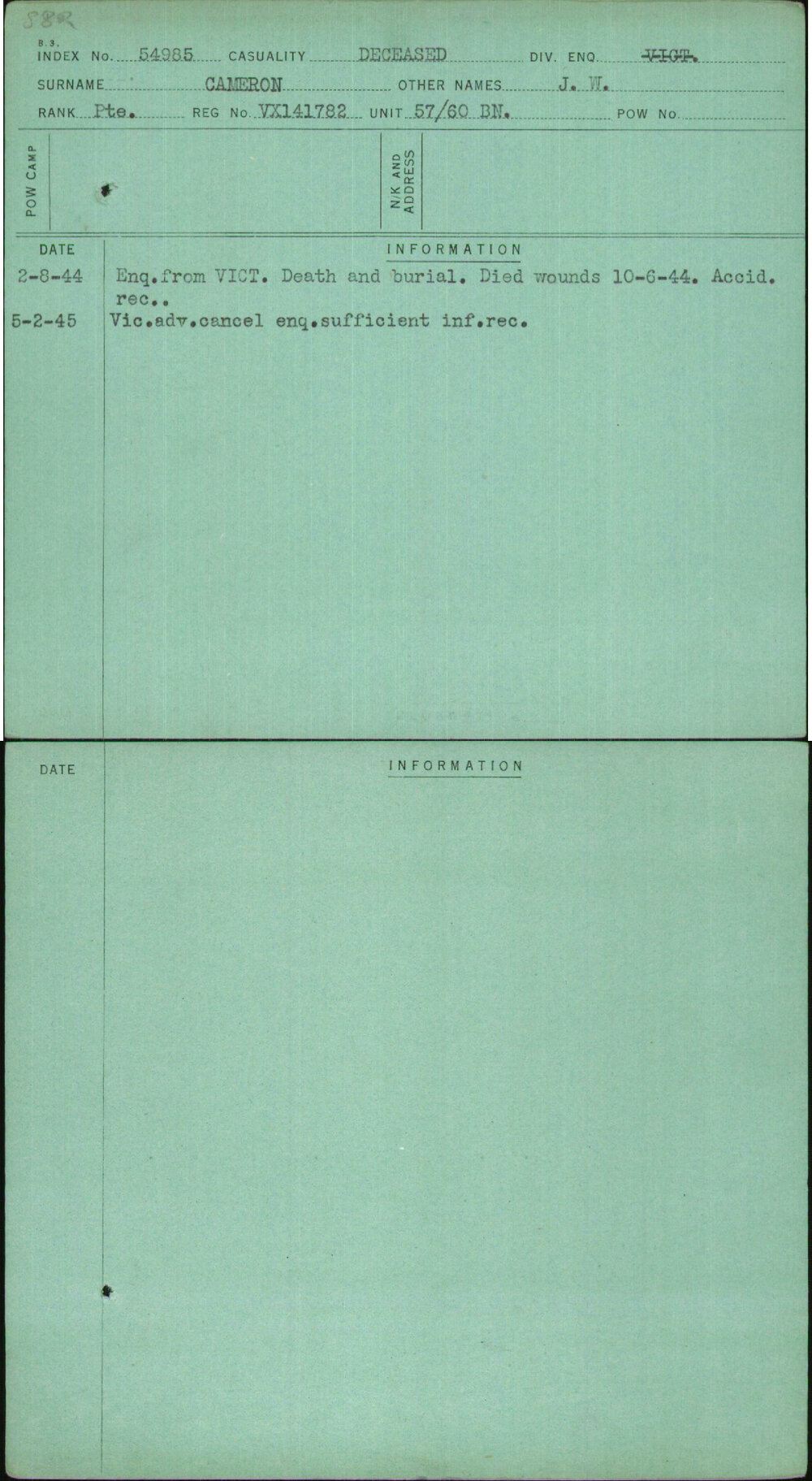 Cameron, J W, VX141782