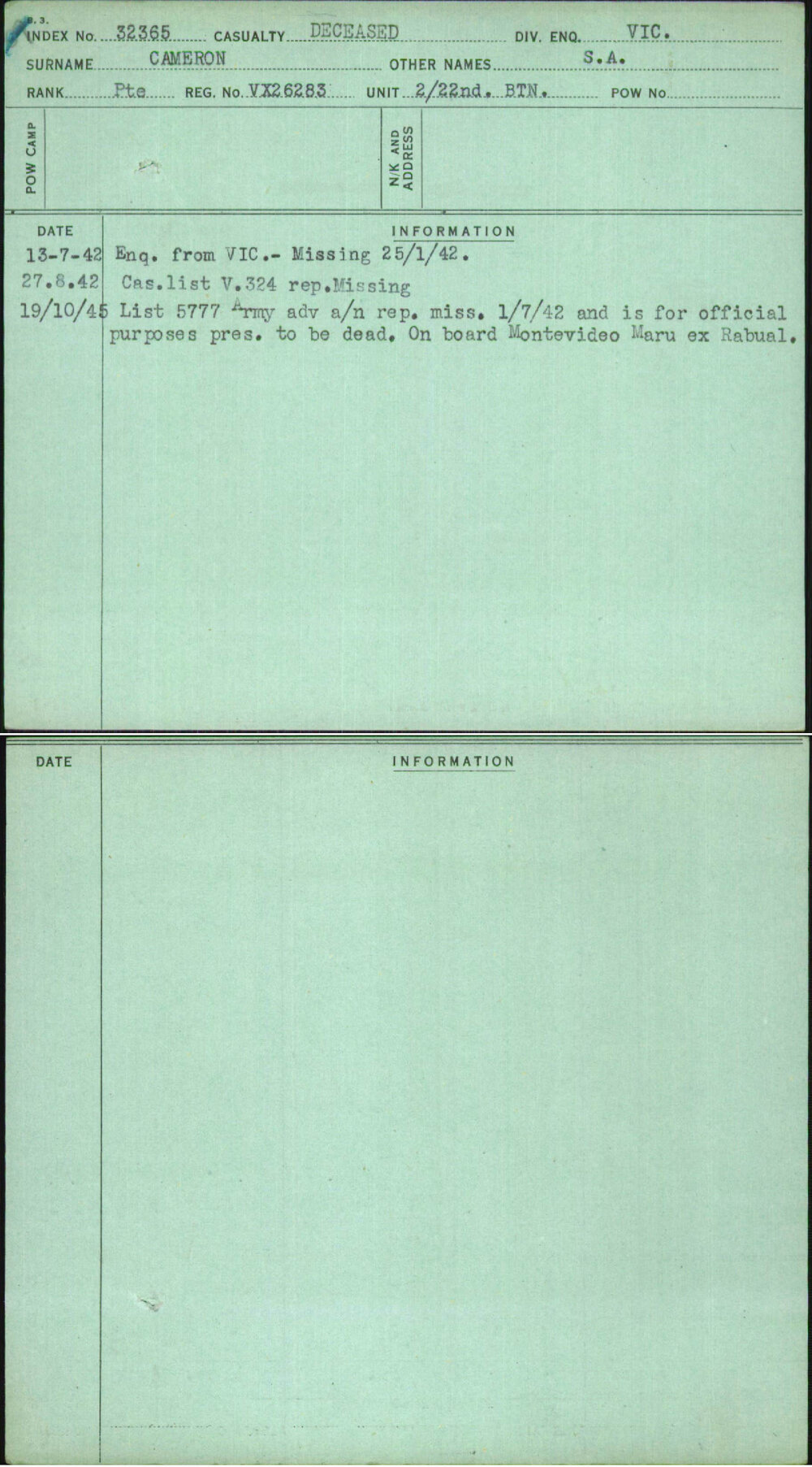 Cameron, S A, VX26283