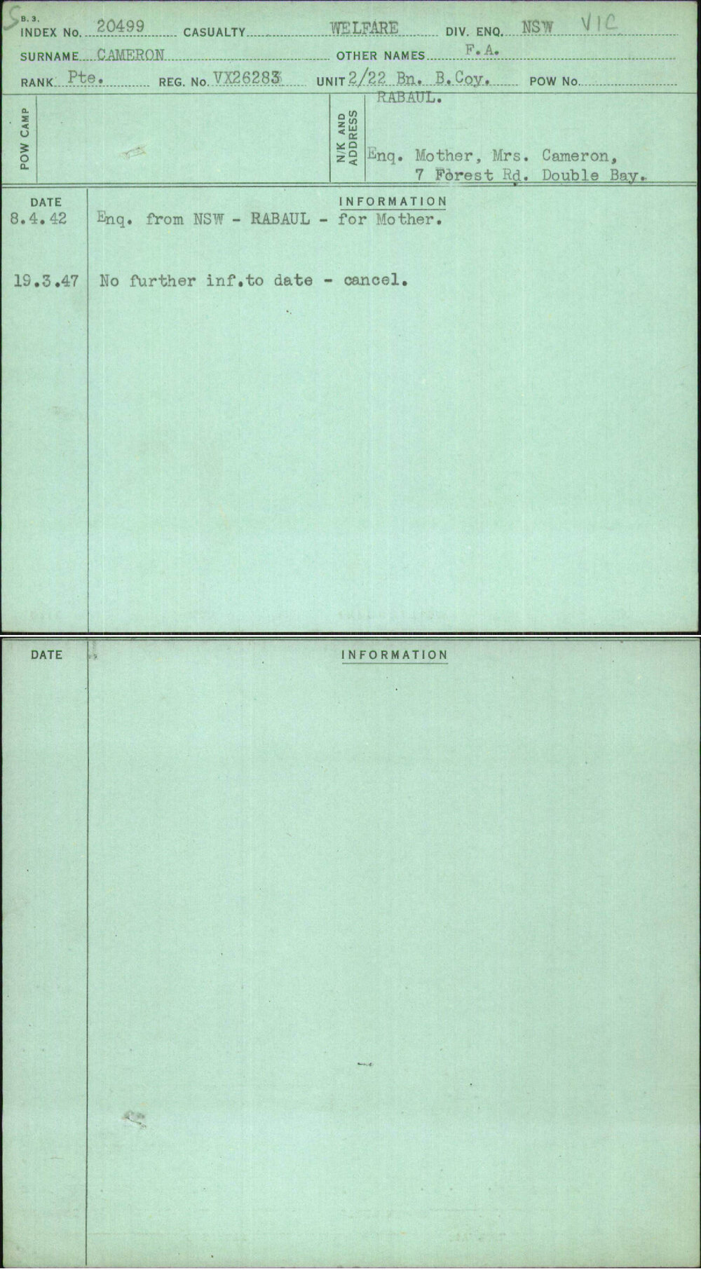 Cameron, F A, VX26283