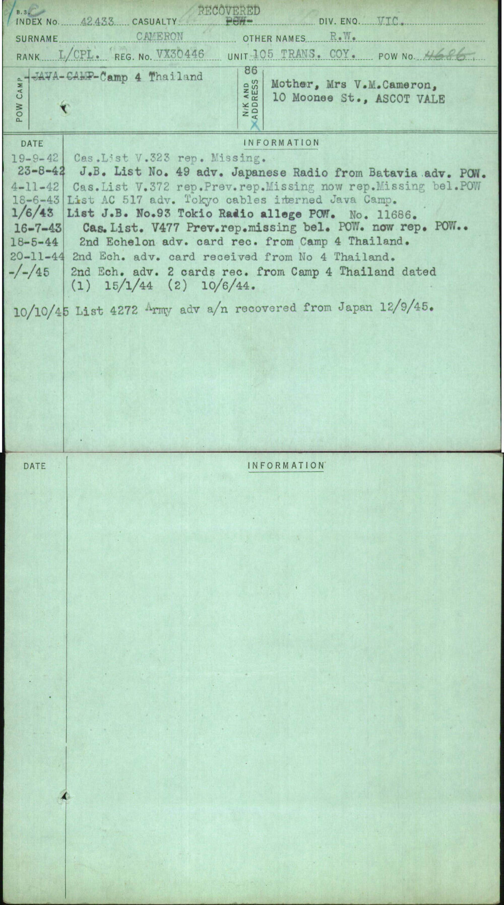 Cameron, R W, VX30446