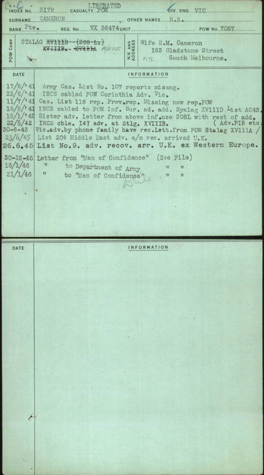 Cameron, H B, VX36474