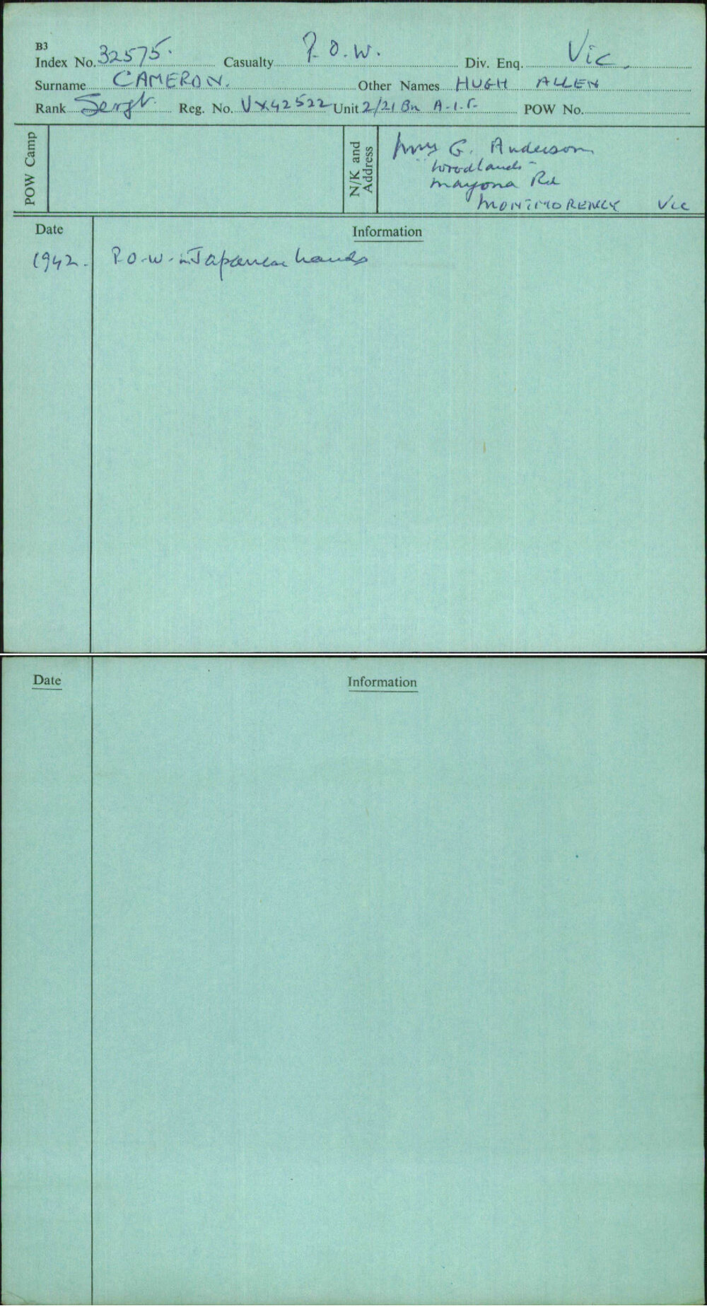 Cameron, Hugh Allen, VX42522