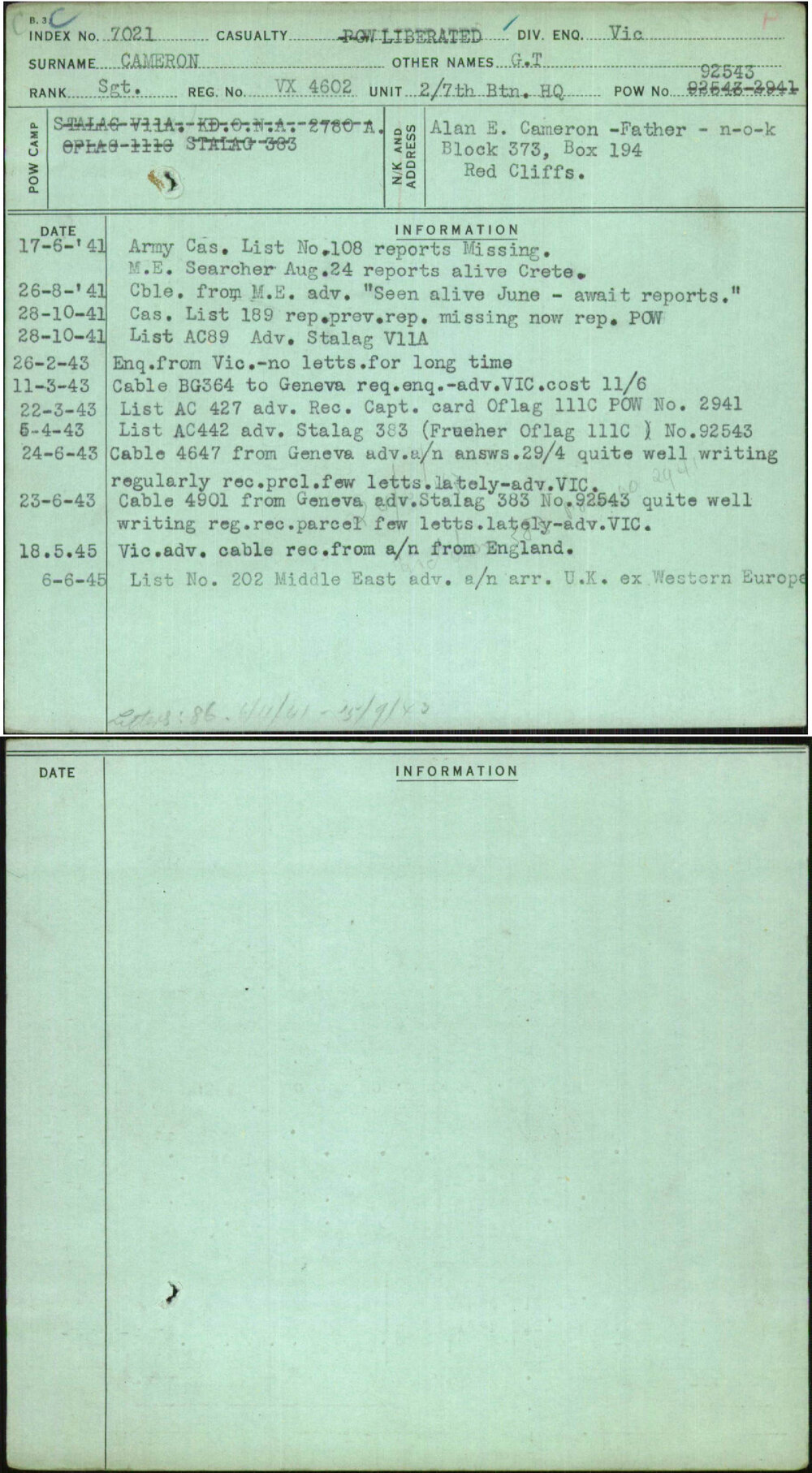 Cameron, G T, VX4602