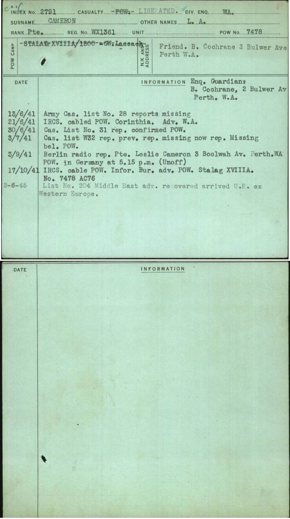 Cameron, L A, WX1361