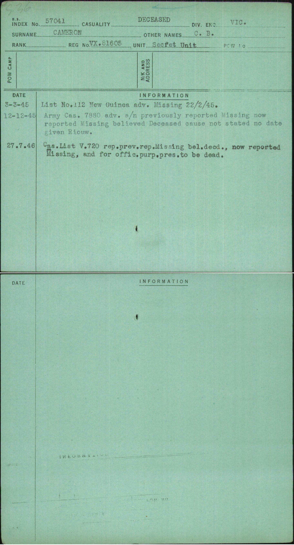 Cameron, C B, VX81605