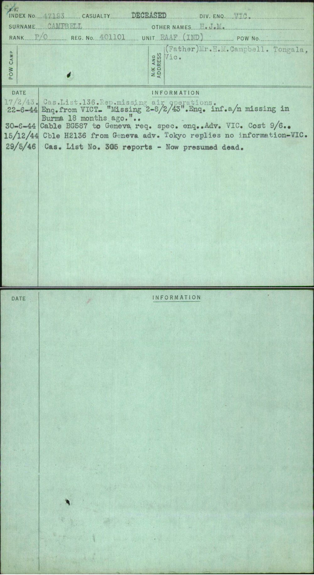 Campbell, H J M, 401101