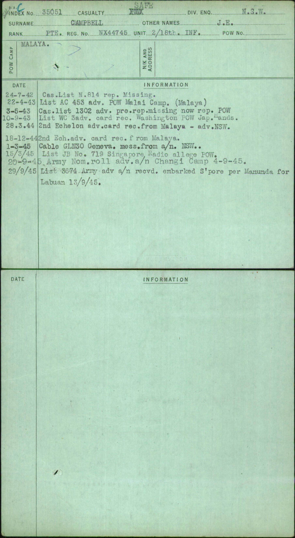 Campbell, J E, NX44745
