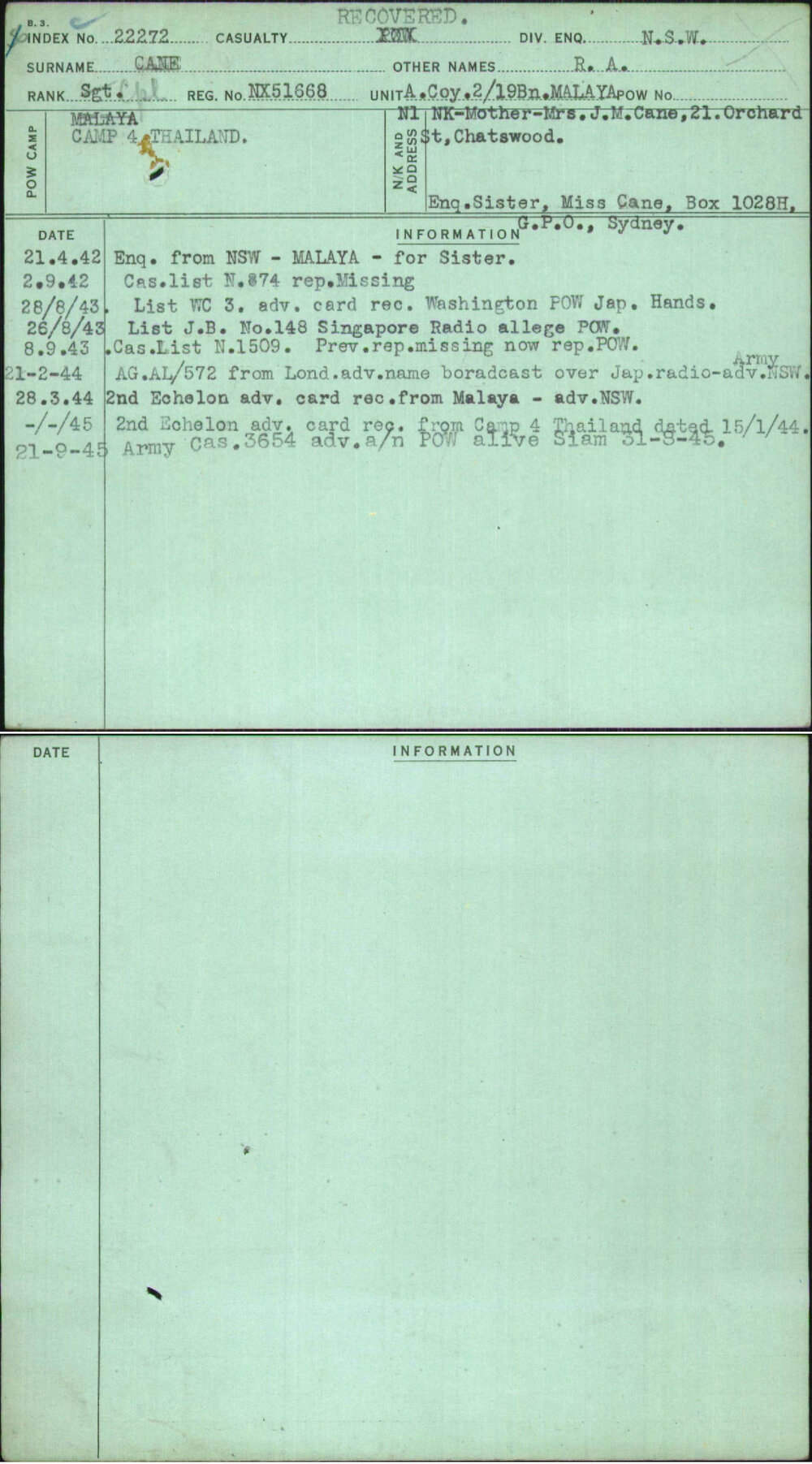 Cane, R A, NX51668