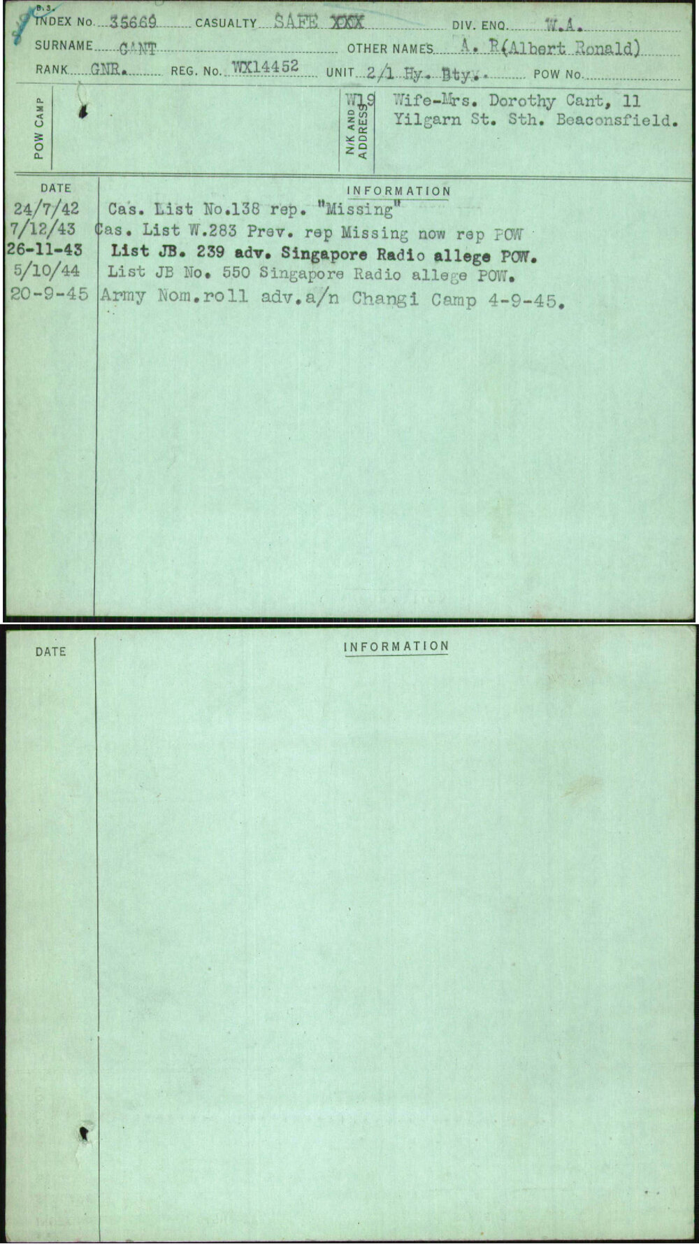 Cant, A R (Albert Ronald), WX14452
