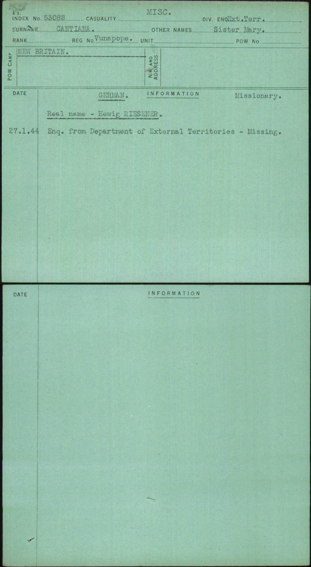 Cantiana, Sister Mary, Vunapope