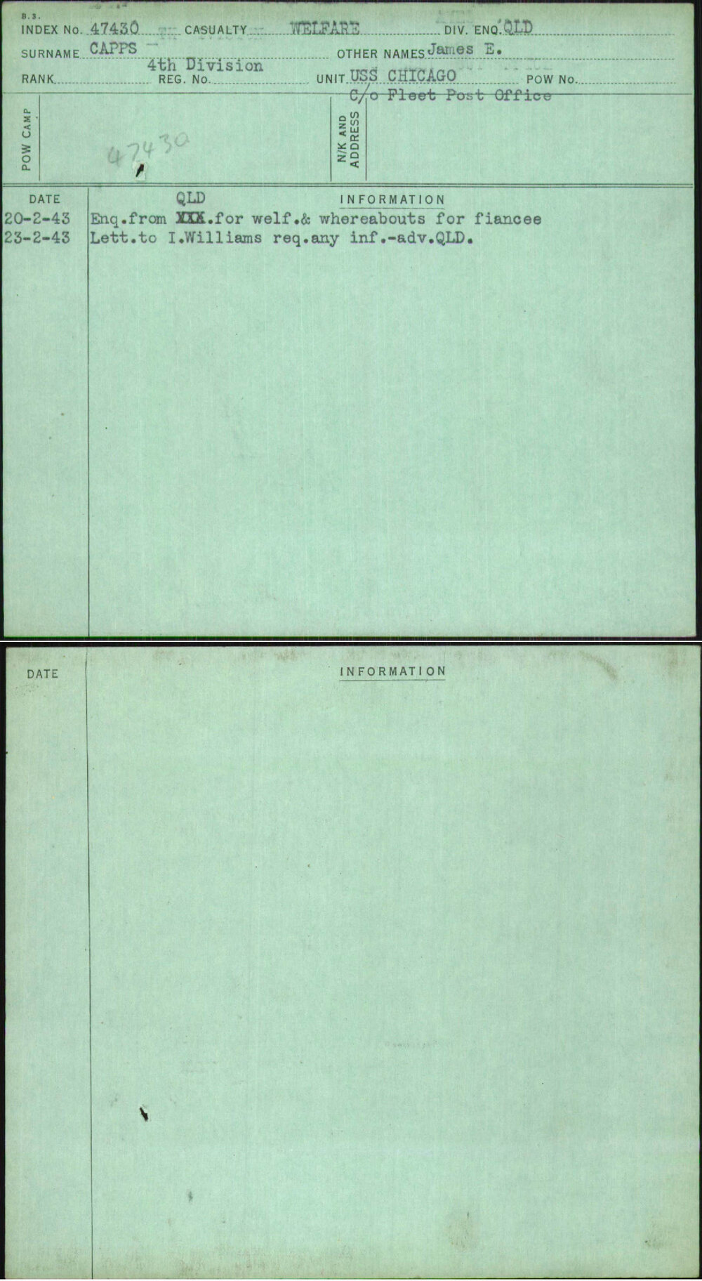 Capps, James E, [No Service Number]