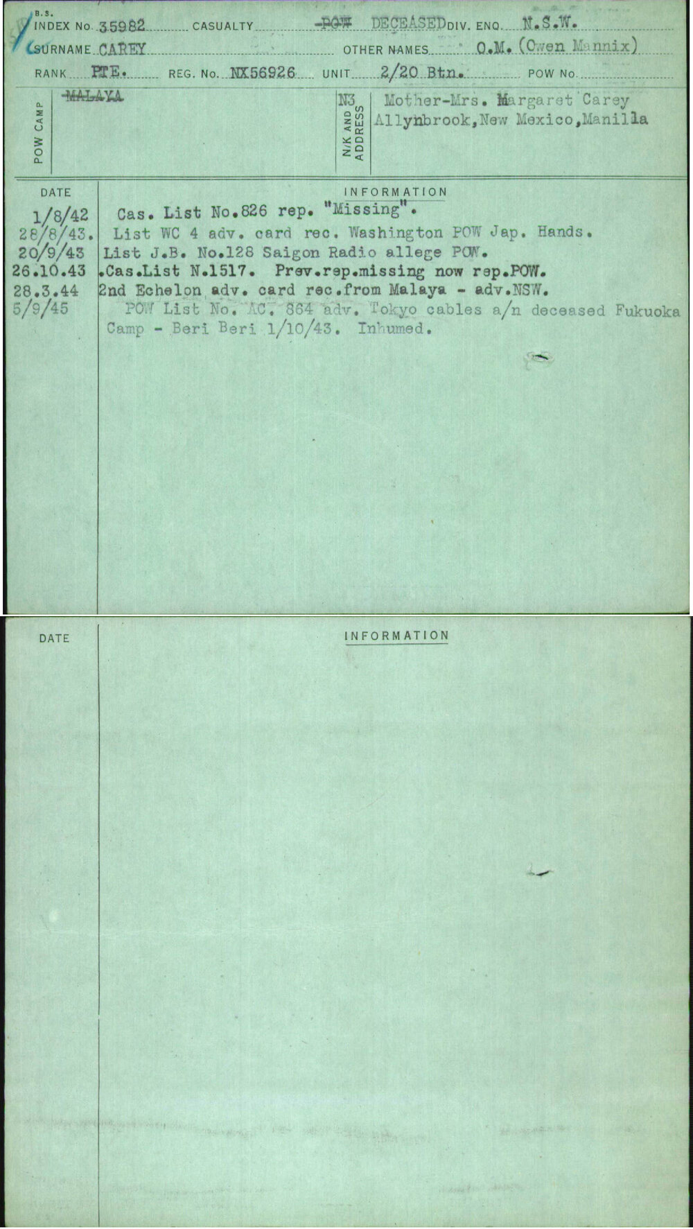 Carey, O M (Owen Mannix), NX56926