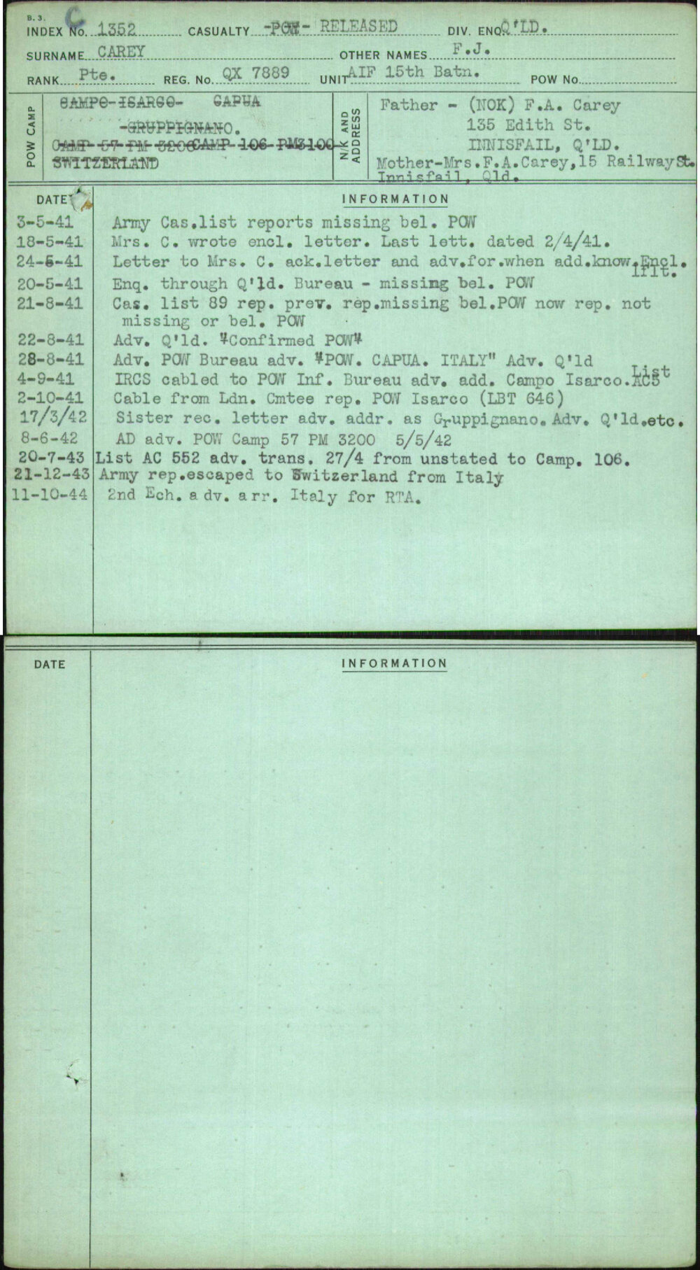 Carey, F J, QX7889