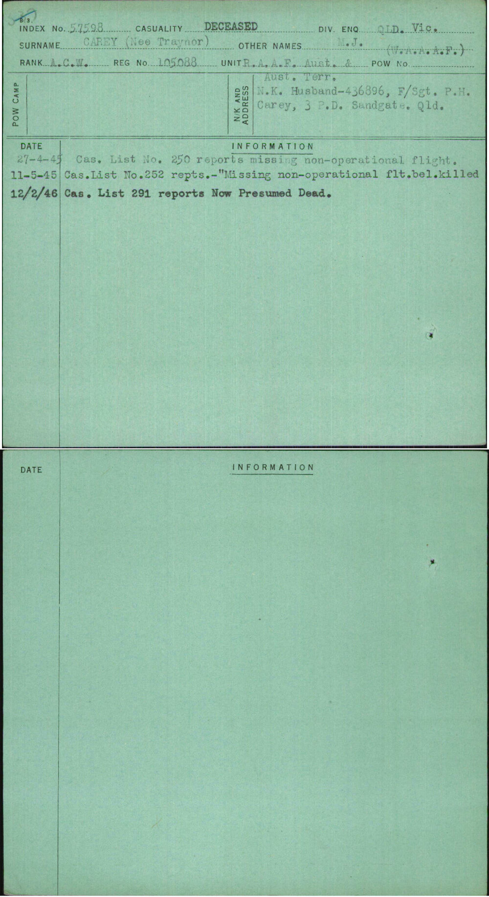 Carey (Nee Traynor), M J (W A A A F), 105088