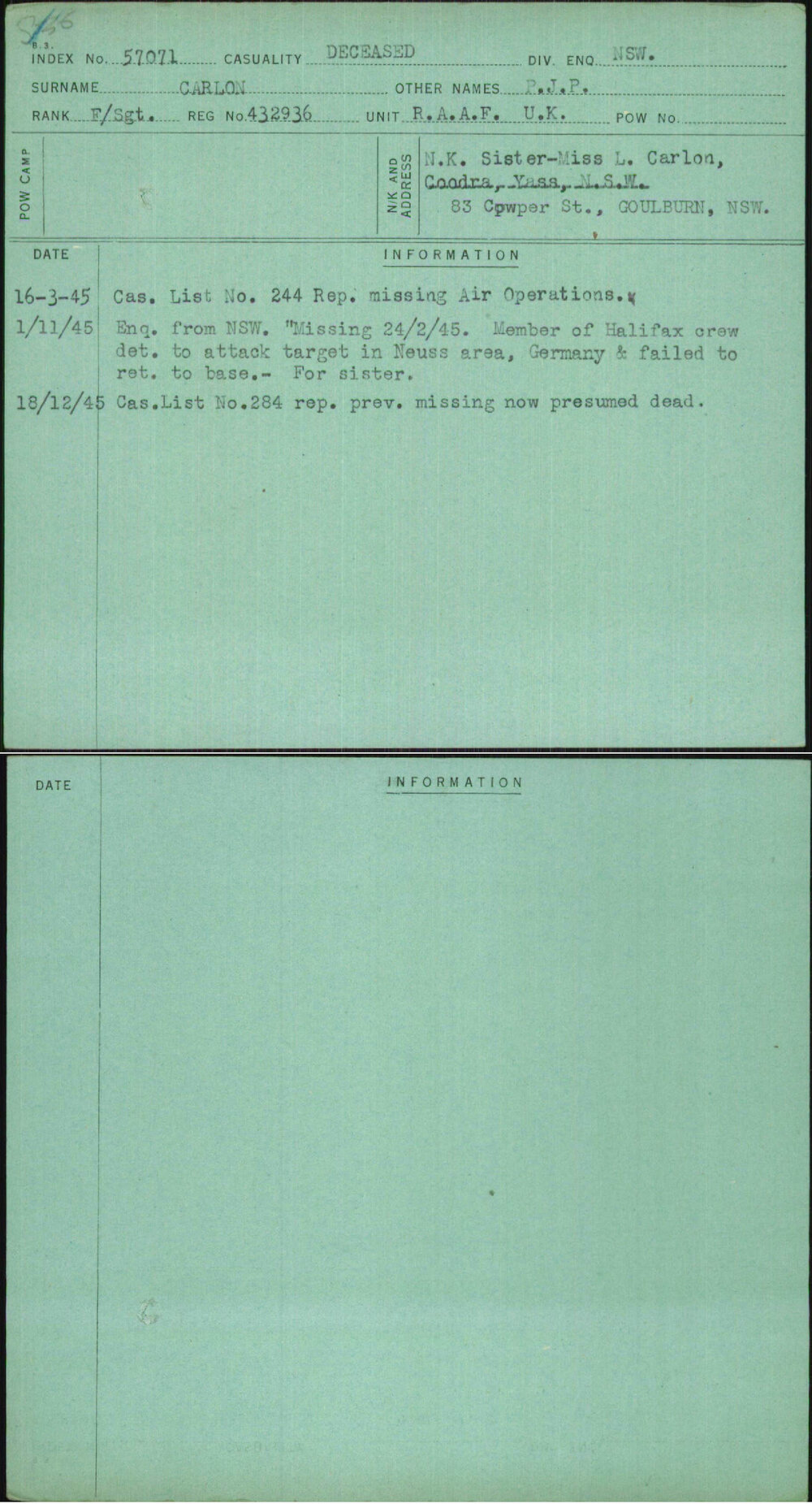 Carlon, P J P, 432936