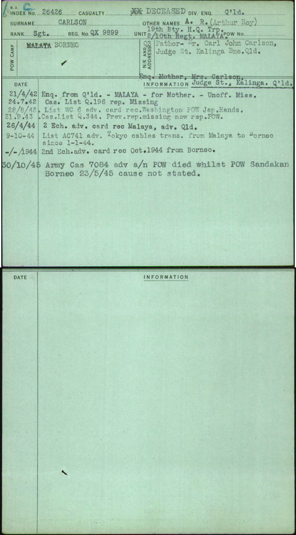 Carlson, A R (Arthur Roy), QX9899