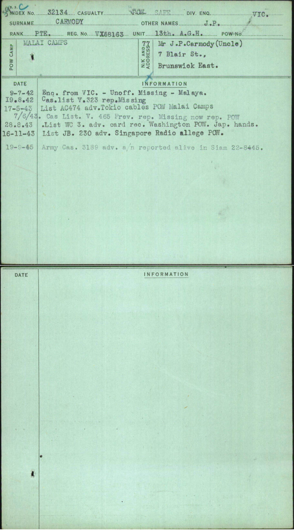Carmody, J P, VX58163