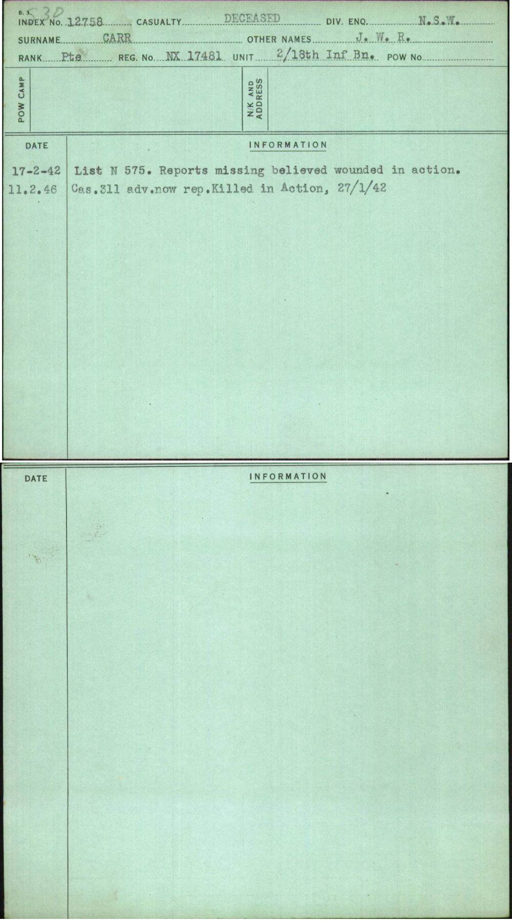 Carr, J W R, NX17481