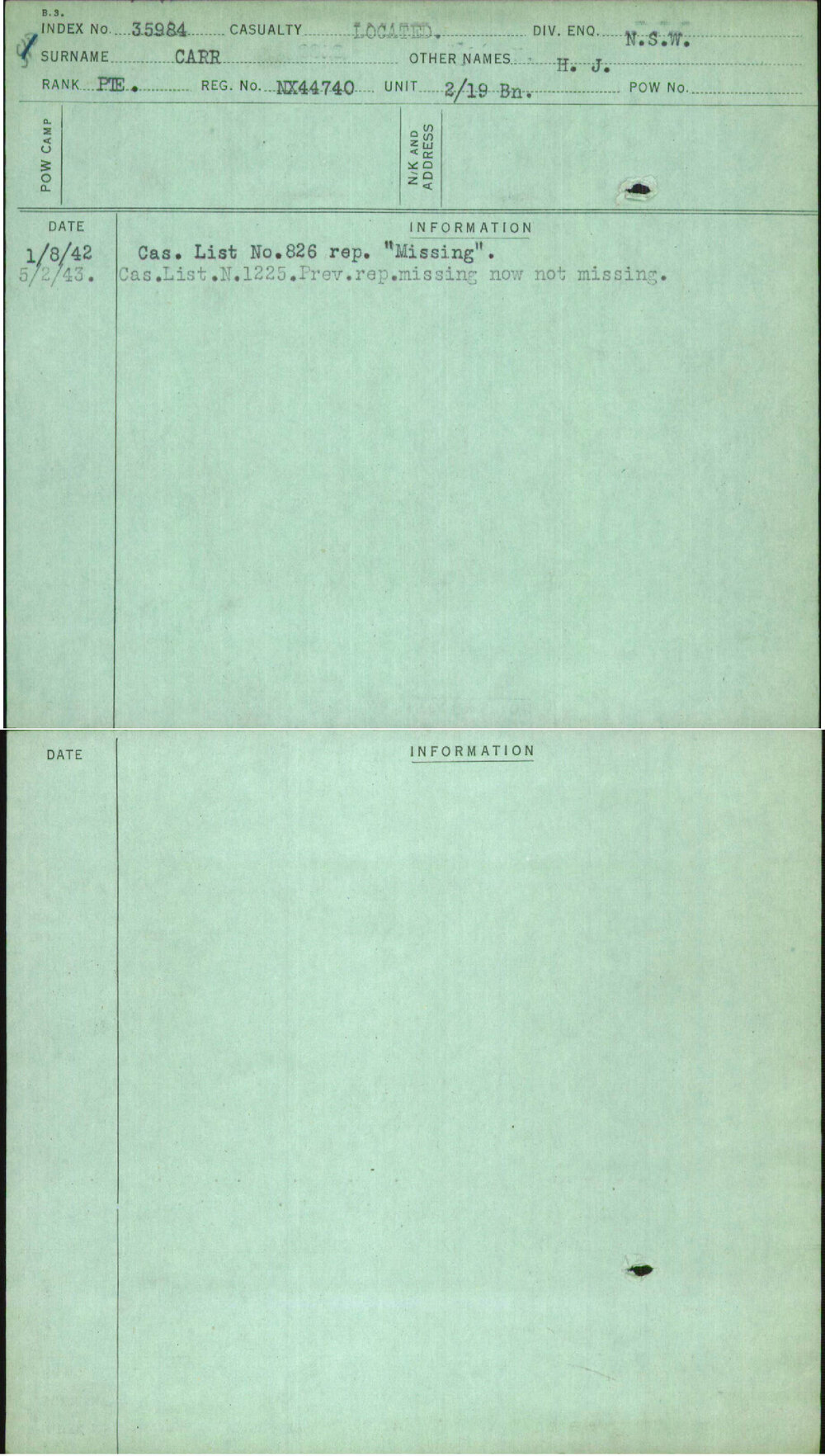 Carr, H J, NX44740
