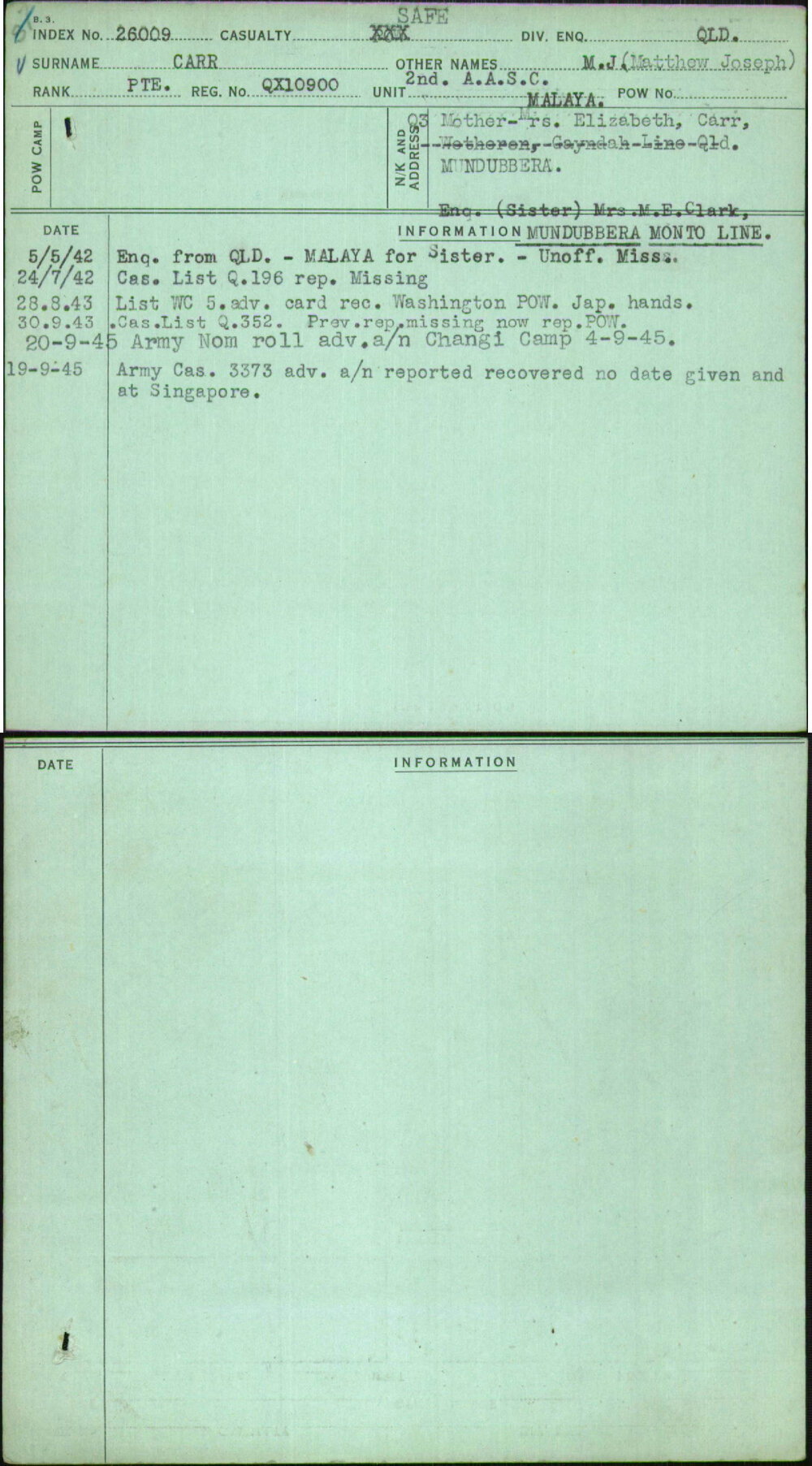 Carr, M J (Matthew Joseph), QX10900