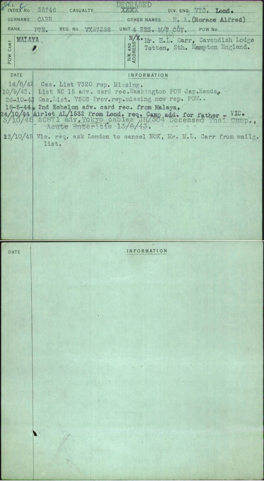 Carr, H A (Horace Alfred), VX57258
