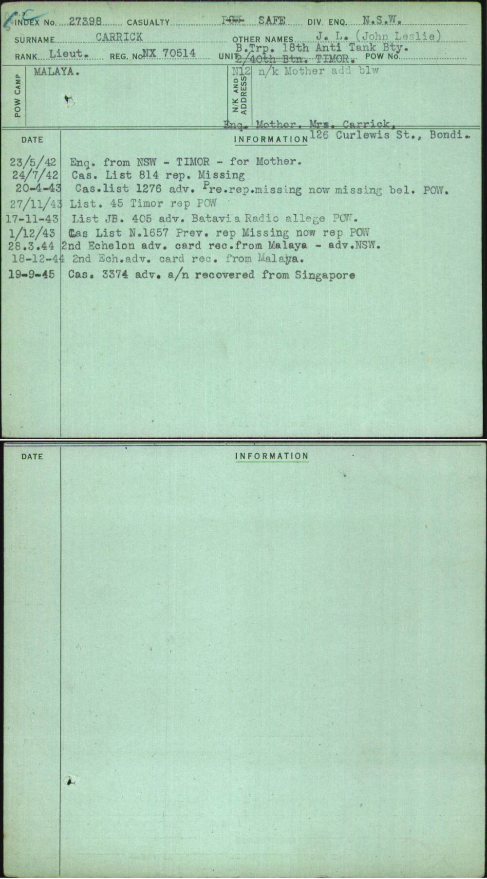 Carrick, J L (John Leslie), NX70514